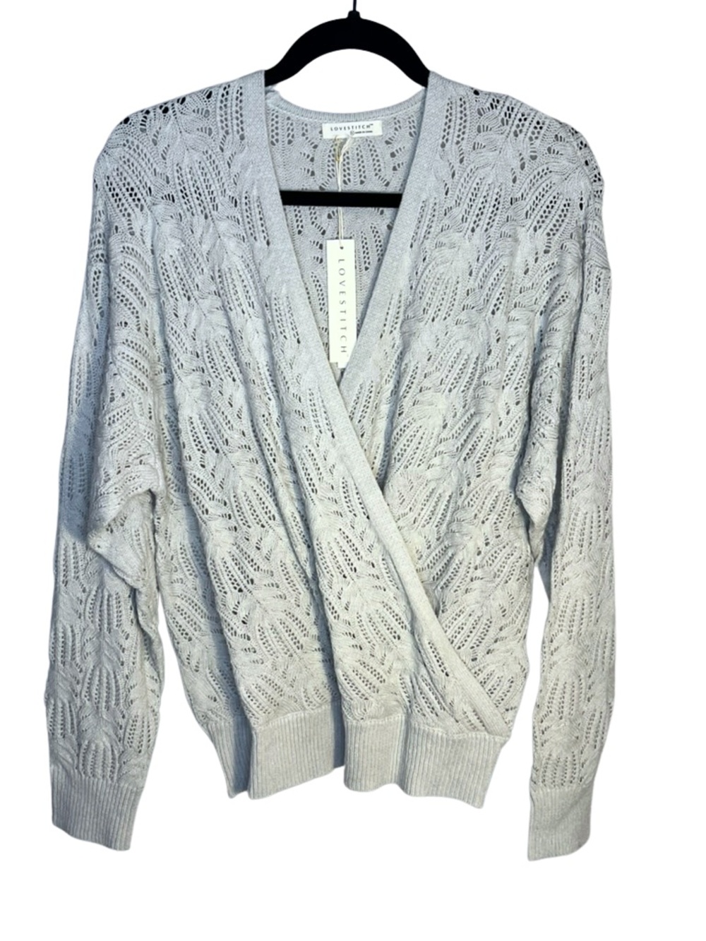 Lovestich Ethereal Pointelle Knit Surplice Sweater